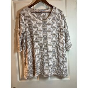 Hilliard & Hanson Women's Textured Knit Top Tunic Beige/White Size L